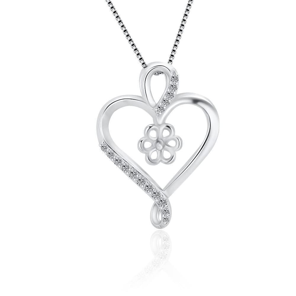 5361 Sterling Silver Heart Twist CZ Bail Pin Pendant Fitting for Pearl